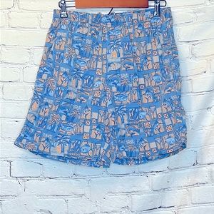 Columbia Orange Blue Tropical Print Swim Trunks Size Small